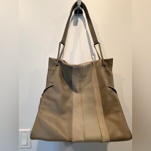 AllSaints Casey Calfskin Leather & Seude Taupe Women's Hobo Bag